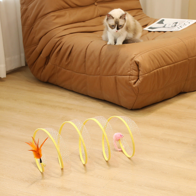 Foldable Cat Tunnel with Interactive Toys - Mouse Balls & Feather Wand-3